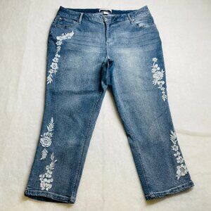 Cato Denim Womens Blue Hi-Rise Floral Embroidered Cropped Jeans Size 18W